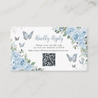 Blue Floral Butterflies Quinceañera QR Code RSVP