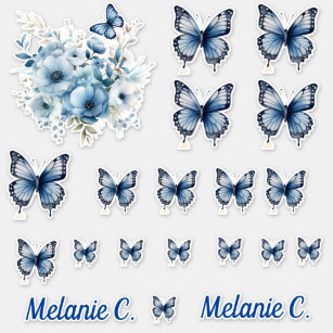 Blue Floral & Butterflies Skateboard Stickers
