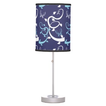 Blue Floral Butterfly Art Design Table Lamp by OneStopGiftShop at Zazzle