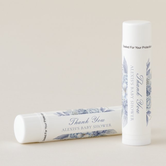 Blue Floral Butterfly Boy Baby Shower Lip Balm (Front)