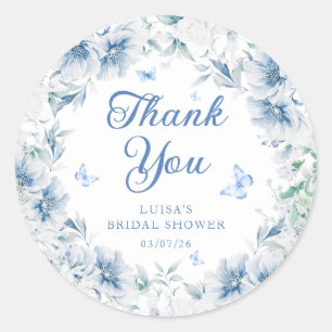 Blue Floral Butterfly Bridal Shower Thank You Classic Round Sticker