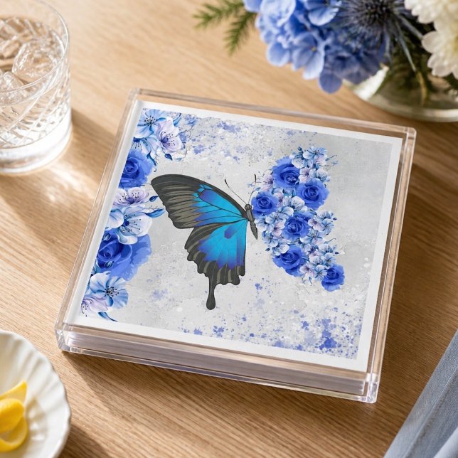 Blue Floral Butterfly Paper Napkins (Creator Uploaded)