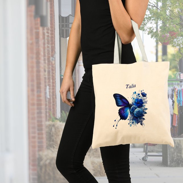 Blue Floral Butterfly Personalized Tote Bag (Creator Uploaded)