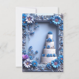 💙 Blue Floral Cake Celebration For Elegant Events Invitation