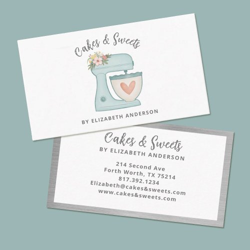 Blue Floral Cake Mixer Bakery Business Card