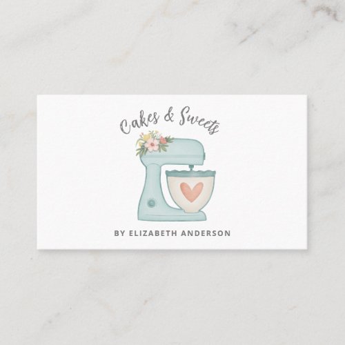 Blue Floral Cake Mixer Bakery Business Card