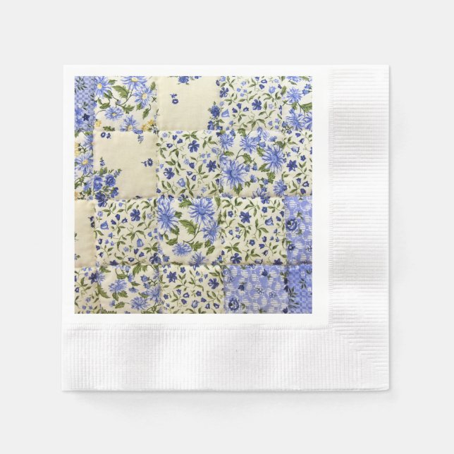 blue floral calico patchwork quilt napkins (Front)