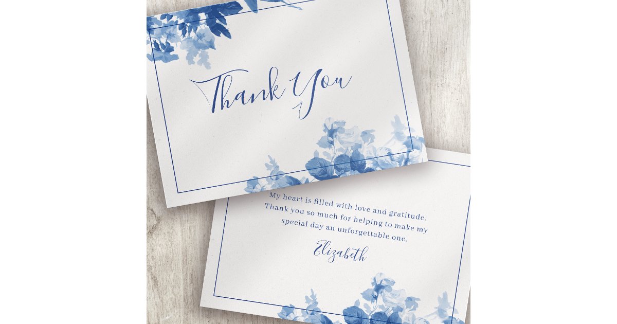 Blue Floral Calligraphy Bridal Shower Thank You Note Card | Zazzle