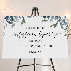 Blue Floral Calligraphy Engagement Foam Board