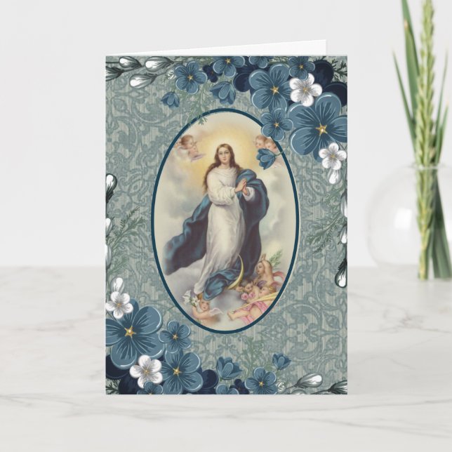 Blue Floral | Catholic | Virgin Mother Mary Card (Front)