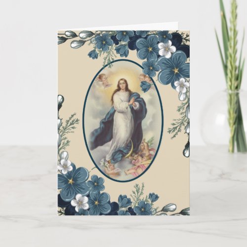 Blue Floral  Catholic  Virgin Mother Mary Card