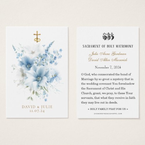 Blue Floral Catholic Wedding Prayer Card