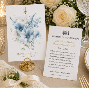 Blue Floral Catholic Wedding Prayer Card