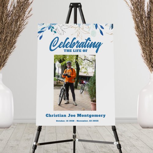 Blue Floral Celebrating the life  Photo Funeral