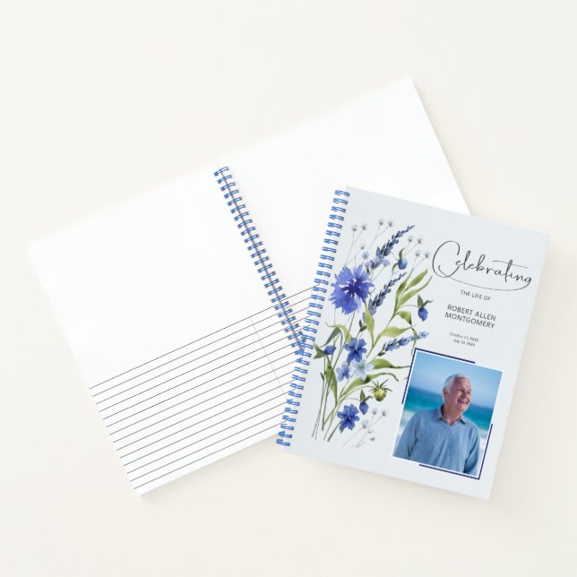 Blue Floral Celebration of Life Funeral Guest Book (Inside)