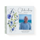 Blue Floral Celebration of Life Funeral Guest Book