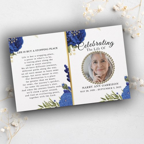 Blue Floral Celebration of Life Program