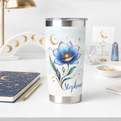 Blue Floral & Celestial Personalized Tumbler