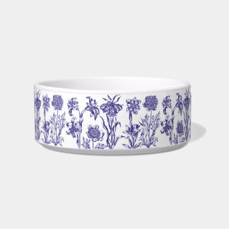 Blue Floral Ceramic Pet Bowl
