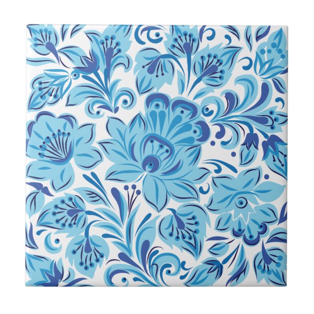 Blue Floral Ceramic Tile (Front)