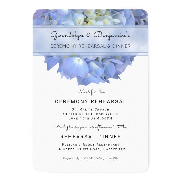 Blue Floral Ceremony Rehearsal Dinner Invitation