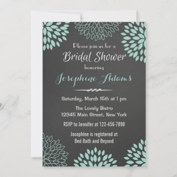 Blue Floral Chalkboard Bridal Shower Invitation by melanileestyle at Zazzle