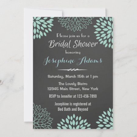Blue Floral Chalkboard Bridal Shower Invitation