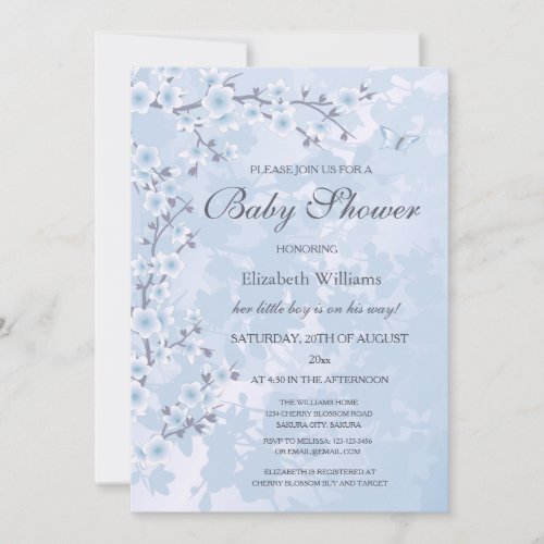 Blue Floral Cherry Blossoms Baby Shower  Invitation