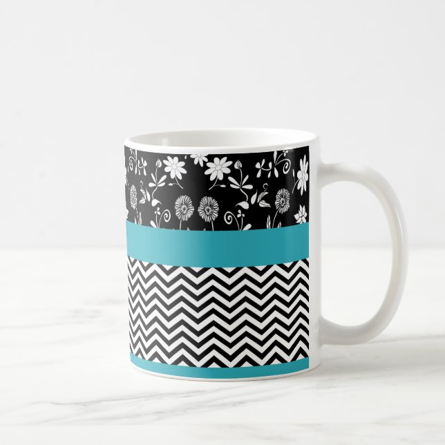 blue floral chevron coffee mug (Right)