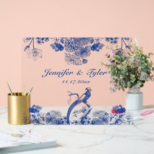 Blue Floral China Pattern with Bird Acrylic Sign