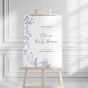 Blue Floral Chinoiserie Baby Shower Welcome Foam Board