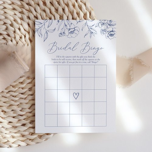Blue Floral Chinoiserie Bridal Shower Bingo Game Invitation