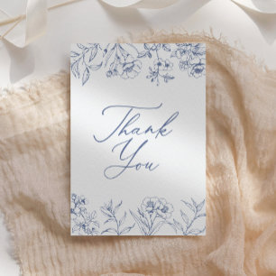 Blue Floral Chinoiserie Bridal Shower Letterpress Thank You Card