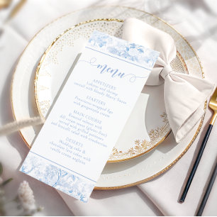 Blue Floral Chinoiserie Bridal Shower Menu Cards
