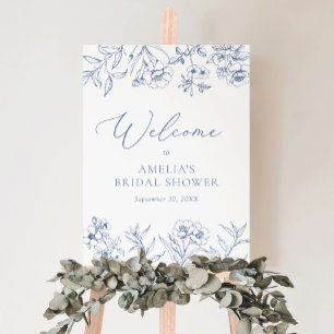 Blue Floral Chinoiserie Bridal Shower Welcome Sign