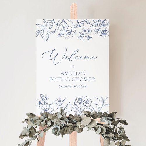 Blue Floral Chinoiserie Bridal Shower Welcome Sign