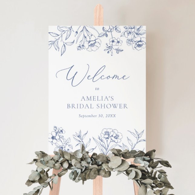 Blue Floral Chinoiserie Bridal Shower Welcome Sign (Creator Uploaded)