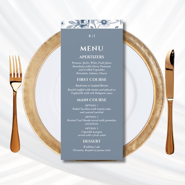 Blue Floral Chinoiserie Christian Wedding Menu (Creator Uploaded)