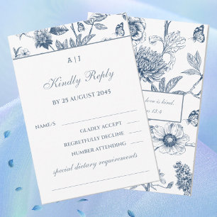 Blue Floral Chinoiserie Christian Wedding RSVP  Card