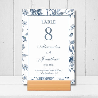 Blue Floral Chinoiserie Christian Wedding Table Number