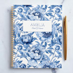 Blue Floral Chinoiserie Flower Name Modern Undated Planner<br><div class="desc">This Blue Floral Chinoiserie Flower Name Modern Undated Planner features a delicate farmhouse blue and white porcelain pattern showcasing large, detailed flowers. This floral design captures the essence of traditional painting with modern precision. This planner makes a great gift for bridesmaids, maids of honor, and brides. 🦋 Easily customize the...</div>