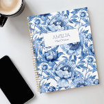 Blue Floral Chinoiserie Flower Name Modern Undated Planner<br><div class="desc">This Blue Floral Chinoiserie Flower Name Modern Undated Planner features a delicate farmhouse blue and white porcelain pattern showcasing large, detailed flowers. This floral design captures the essence of traditional painting with modern precision. This planner makes a great gift for bridesmaids, maids of honor, and brides. 🦋 Easily customize the...</div>