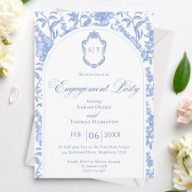Blue Floral Chinoiserie Monogram Engagement Party