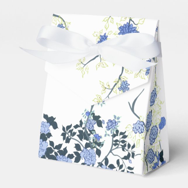 Blue Floral Chinoiserie Party Favor Bag Boxes (Front Side)