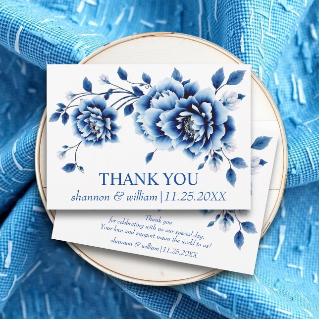 Blue floral Chinoiserie peonies wedding Thank You Card (Creator Uploaded)