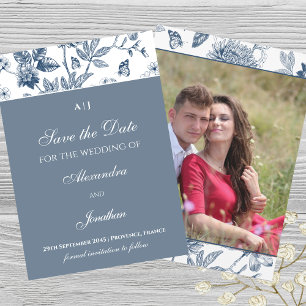 Blue Floral Chinoiserie Save the Date Photo Invitation