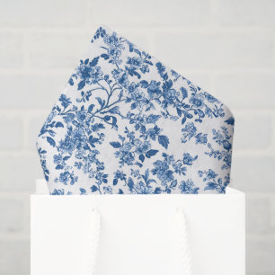 Blue Floral Chinoiserie Toile Gingham Tissue Paper