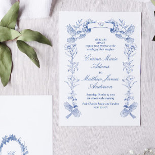 Blue Floral Chinoiserie Wedding Invitation