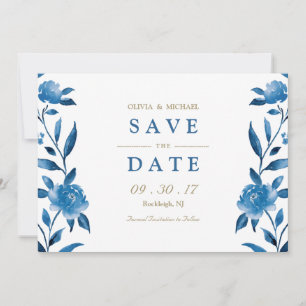 Blue floral Chinoiserie Wedding save the date