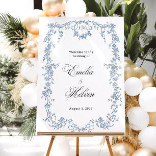 Blue Floral Chinoiserie Wedding Welcome Sign Garde